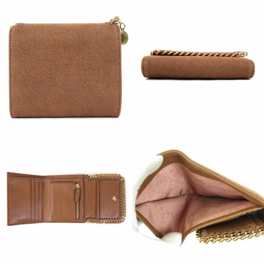 STELLA MCCARTNEY Trifold Wallet Falabella Synthetic Leather Brown Gold Women's - Picture 3 of 5